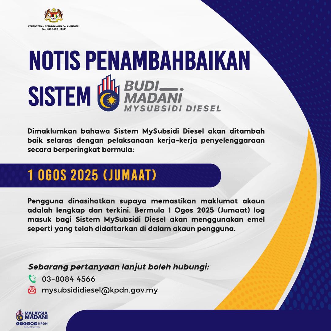 Notis Penambahbaikan Sistem Mysubsidi Diesel